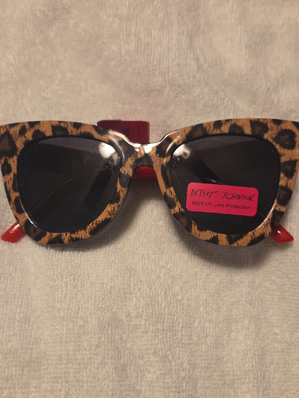 Betsey Johnson Leopard Cat-Eye Sunglasses -Brown & Black with Red Temples (#13)